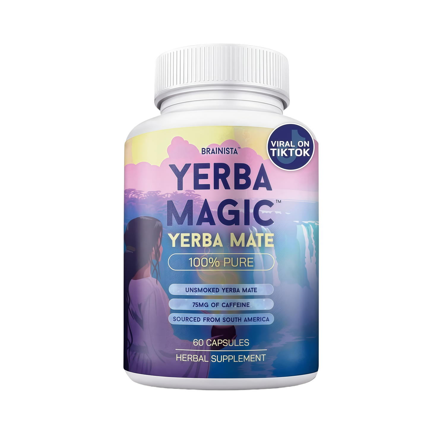 Yerba Mate Capsules, Pure Yerba Mate Extract Capsules, 75mg Natural Caffeine, Coffee Alternative, Clean Energy, No Fillers, Unsmoked South American Herbal Supplement, Magic Mind, 60 Capsules