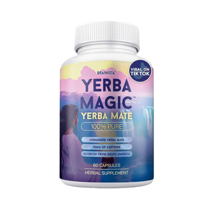 Yerba Mate Capsules, Pure Yerba Mate Extract Capsules, 75mg Natural Caffeine, Coffee Alternative, Clean Energy, No Fillers, Unsmoked South American Herbal Supplement, Magic Mind, 60 Capsules