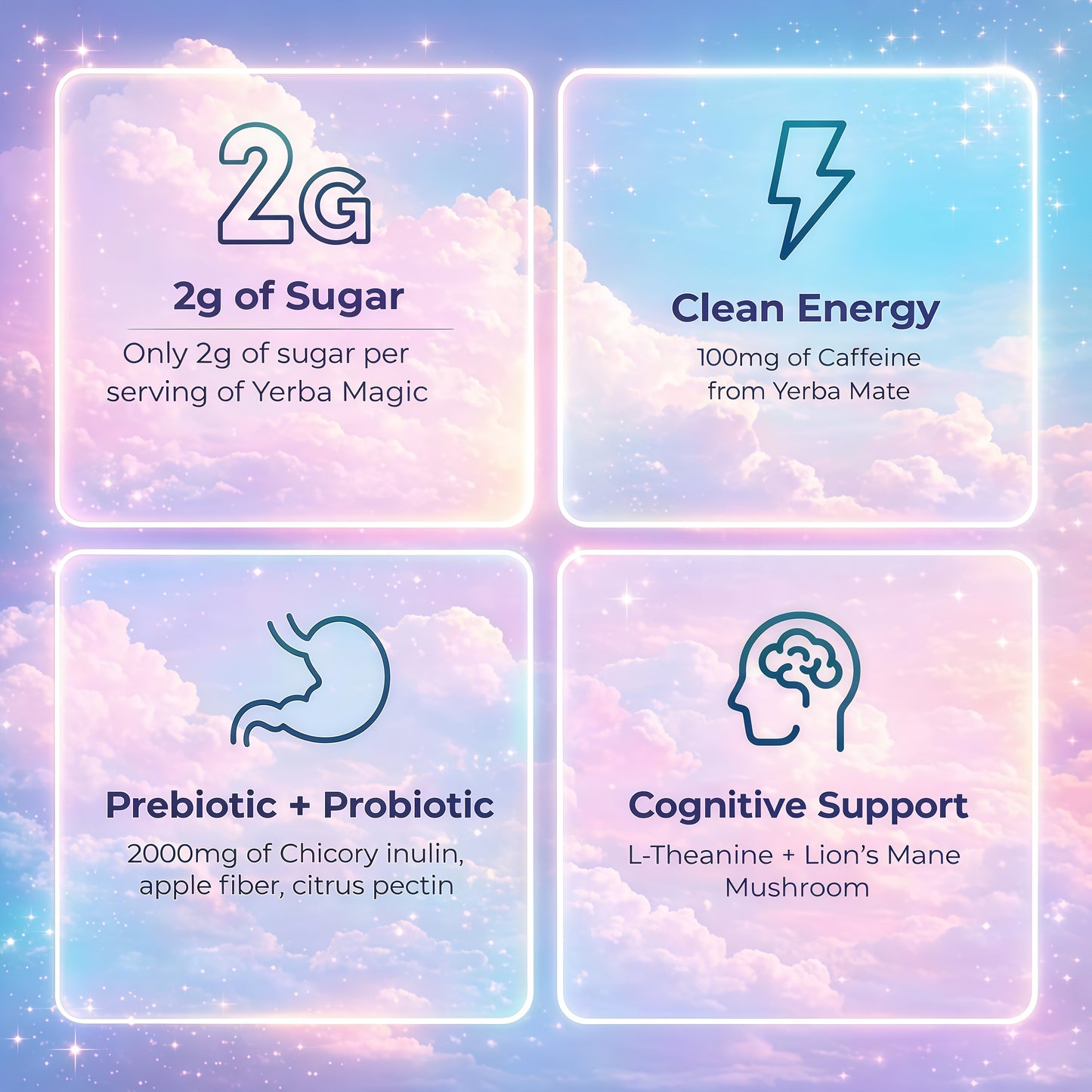 Yerba Magic – Yerba Mate Tea Instant Powder Super Drink with Nootropics, Prebiotics & Probiotics – Clean Energy, Mental Clarity & Gut Wellness | Low Sugar, Natural Caffeine – 30 Servings