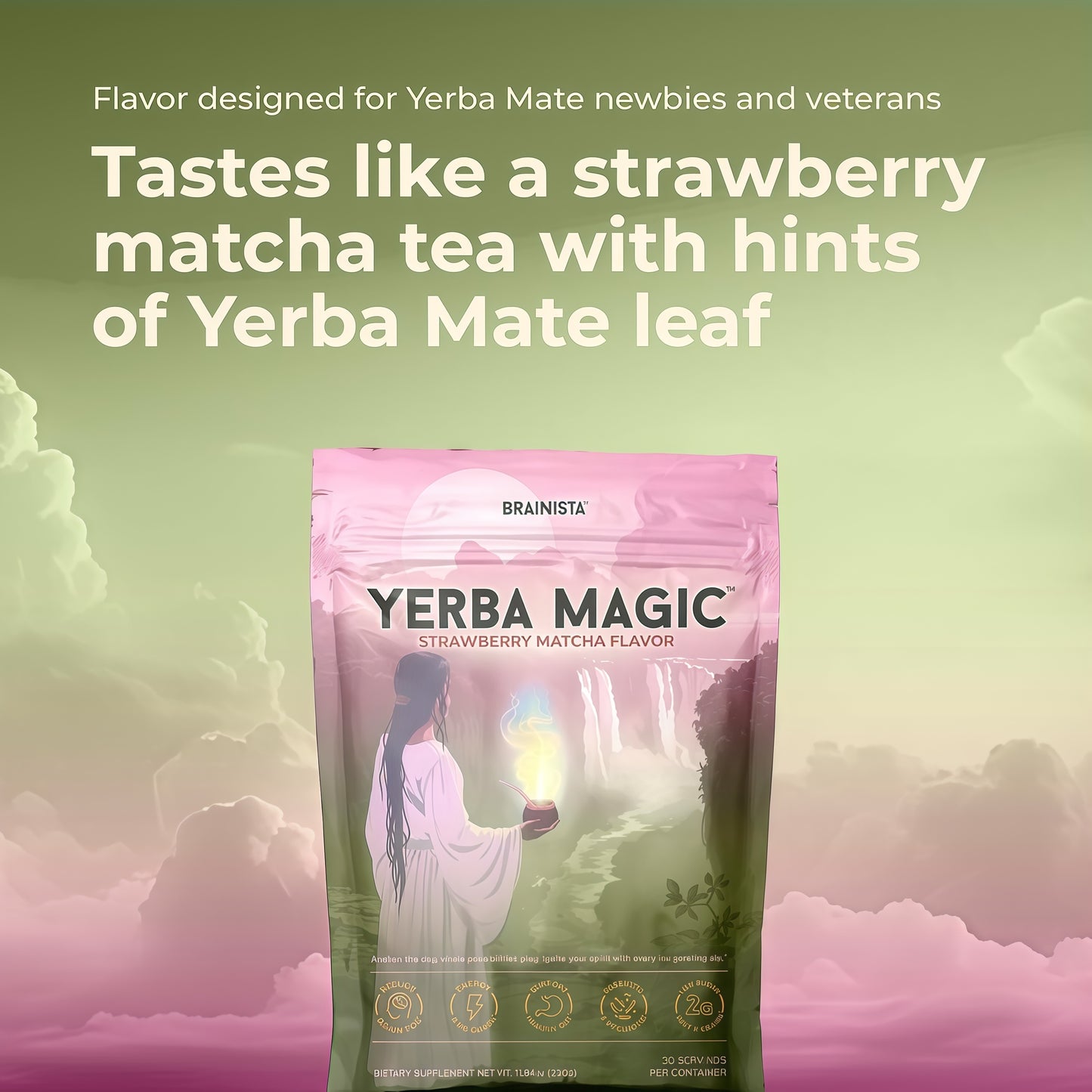 Yerba Magic – Yerba Mate Tea Instant Powder Super Drink with Nootropics, Prebiotics & Probiotics – Clean Energy, Mental Clarity & Gut Wellness | Low Sugar, Natural Caffeine – 30 Servings